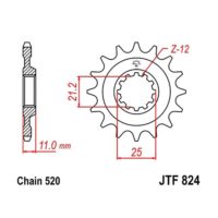 JT Front Sprocket JTF824.13, 13 tooth pitch 520 narrow spline inner diameter 21/25 ( JTF824.13SC )