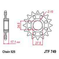 JT Front Sprocket Racing  JTF749.16, 16 tooth pitch 525 narrow spline inner diameter 24.5/27.5 ( JTF749.16 )