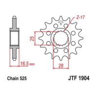 JT Front Sprocket JTF1904.15, 15 tooth pitch 525 narrow spline inner diameter 25/28 ( JTF1904.15 )