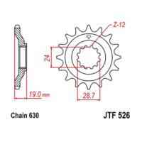JT Front Sprocket JT 526.15, 15 tooth, pitch 630 narrow spline inner diameter 24/28.5 ( JTF526.15 )
