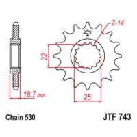 JT Front Sprocket JTF743.14, 14 tooth ,pitch 530 narrow spline inner diameter 22/25 ( JTF743.14 )