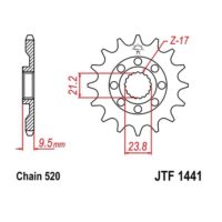 JT Front Sprocket JTF1441.13, 13 tooth pitch 520 narrow spline inner diameter 21.2/23.8 ( JTF1441.13SC )