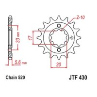 JT Front Sprocket JTF430.14, 14 tooth pitch 520 narrow spline inner diameter 16.7/20 ( JTF430.14 )