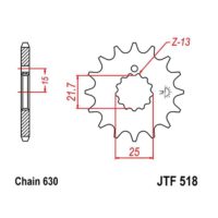 JT Front Sprocket JTF518.13, 13 tooth pitch 630 narrow spline inner diameter 21.6/25 ( JTF518.13 )