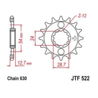 JT Front Sprocket JTF522.16, 11 tooth pitch 630 narrow spline inner diameter 24/28.5 ( JTF522.16 )