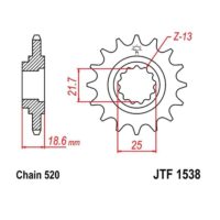 JT Front Sprocket JTF1538.13, 13 tooth pitch 520 narrow spline inner diameter 22/25 ( JTF1538.13 )