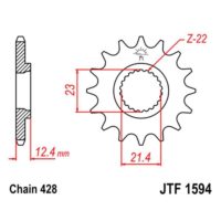 JT Front Sprocket JTF1594, 15 tooth pitch 428 narrow spline inner diameter 21.4/23 ( JTF1594.15 )