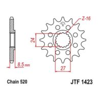JT Front Sprocket JTF1423.16, 16 tooth pitch 520 narrow spline inner diameter 24/27 ( JTF1423.16 )